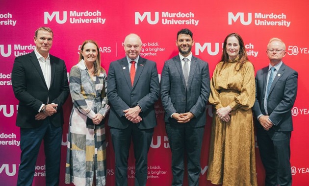 Distinguished Alumni Awards 2024: (left to right) Paul Blackburne, Julia Schortinghuis, VC, Prof. Braden Hill, Suzanne Daubney, Dr Mark Schipp